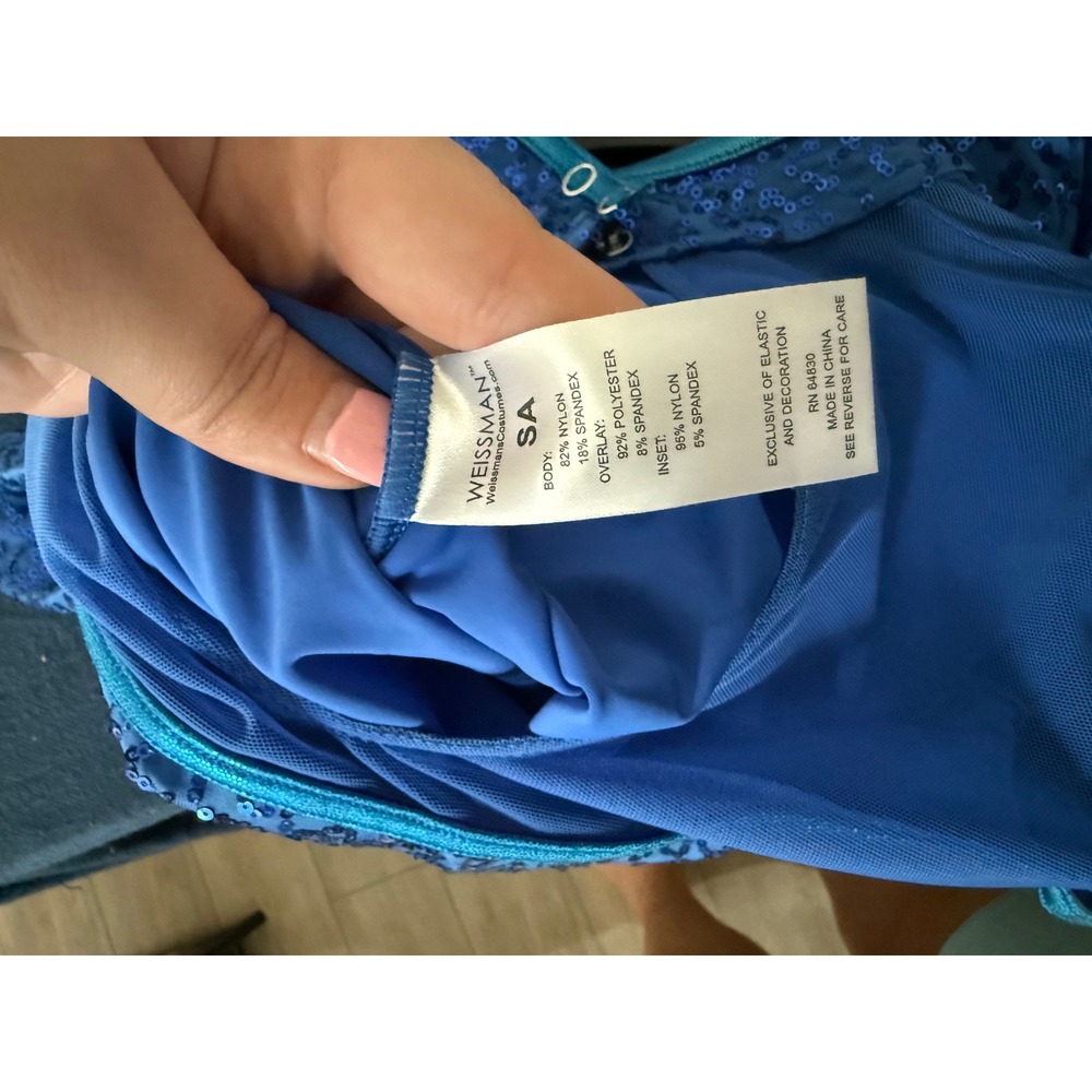 Weissman Royal Blue Sequin Cold Shoulder Dance Costume Mock Neck Ruffle Size SA - Picture 6 of 6